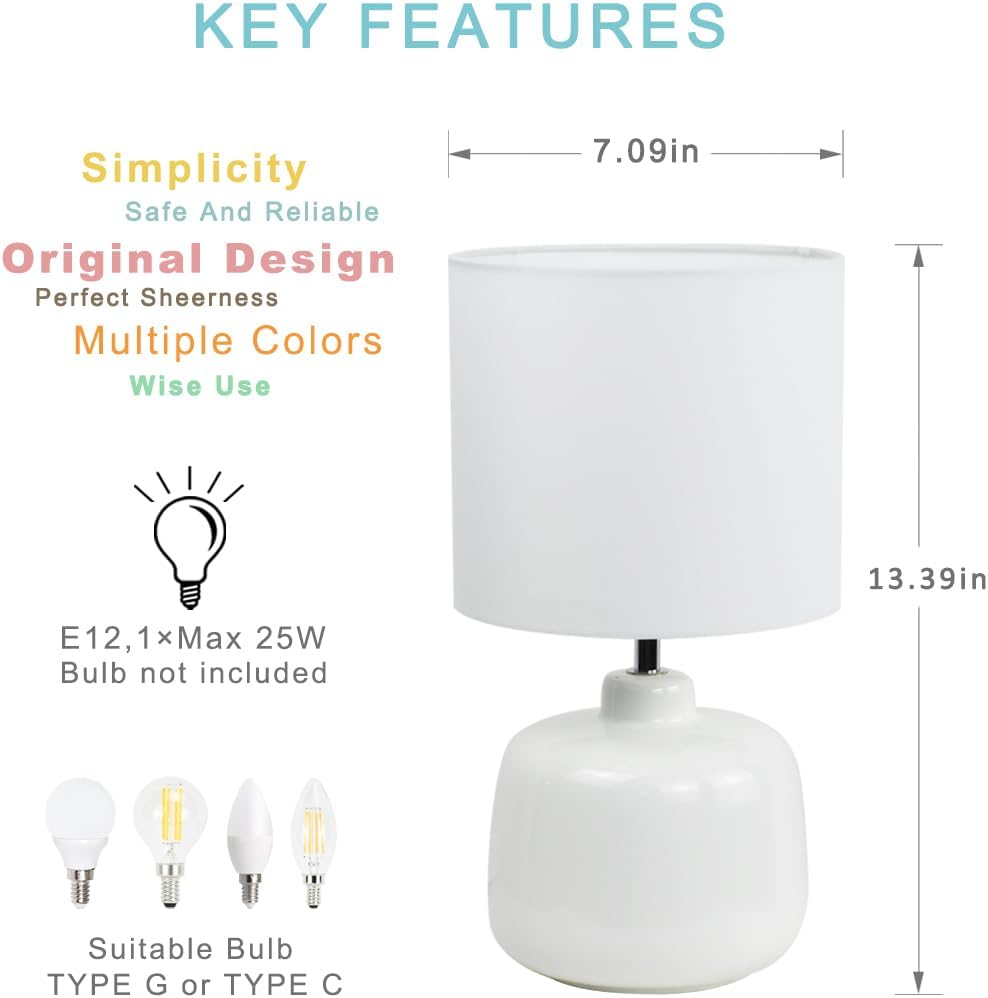 Oslo Small Ceramic Table Lamp for Living Room and Bedroom, Modern Kids Night Table Lamp, Φ7.09×H13.39IN, Bulb Excluded, Off White