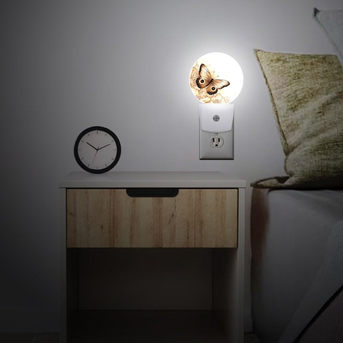 Butterfly Flowers Plug in Night Light Auto Light Round Lamps Energy Saving Gift for Women Men Friends