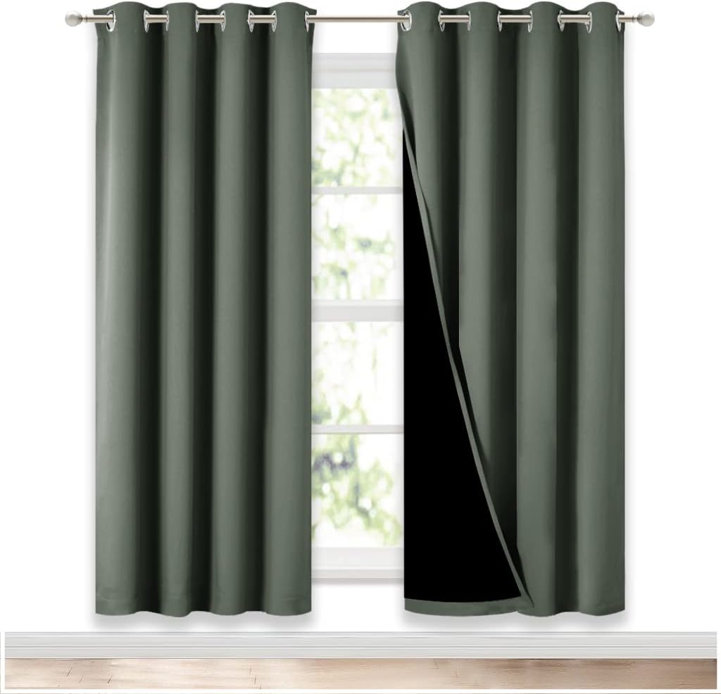 Nicetown 100% Blackout Window Curtain Panels, Full Light Blocking Drapes with Black Liner for Nursery, 72-inch Drop Thermal Insulated Drape…
