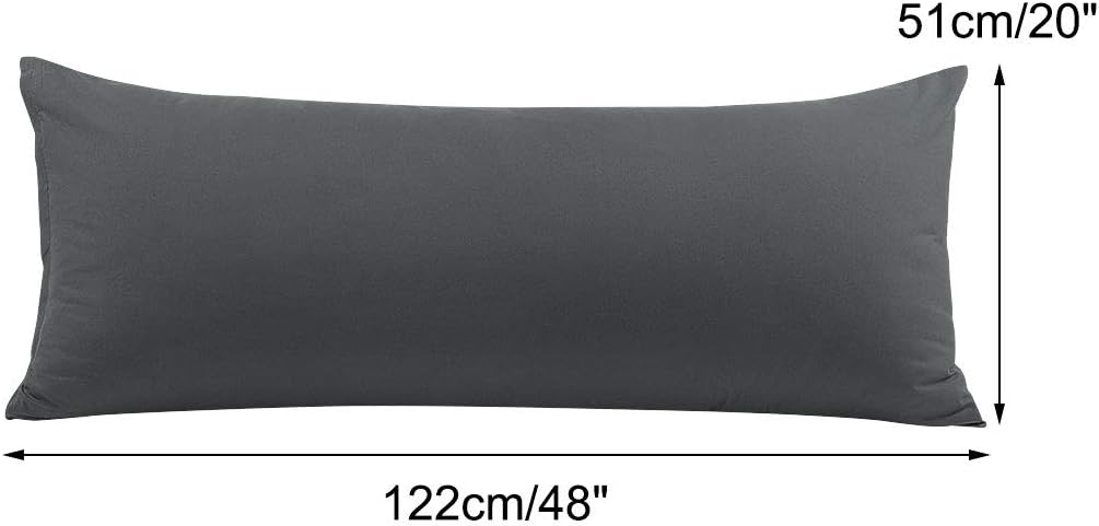 PiccoCasa Body Pillow Cover With Zipper Closure, 110 GSM Brushed Microfiber, Soft Long Case for 20"x48" Pillows - Grey cotton Grey