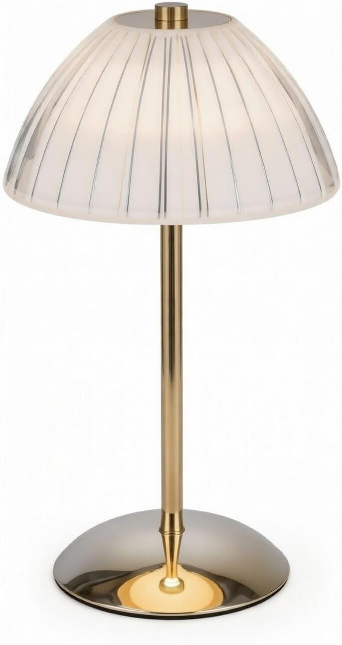 Rosex Rechargeable Cordless Table Lamp, Modern LED Touch Dimmable Desk Lamp with Pleated Shade, Metal Portable Bedside Lamp for Bedroom…