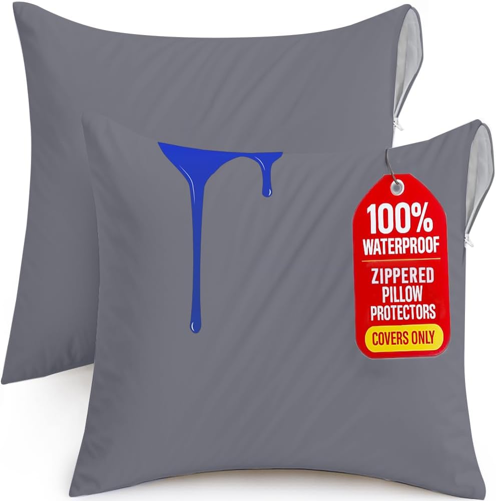 Utopiabedding Utopia Bedding 2 Pack Waterproof Throw Pillow Protectors with Zipper 26 x 26 Inches (Gray), Bed Bug Proof Pillow Case Covers,…