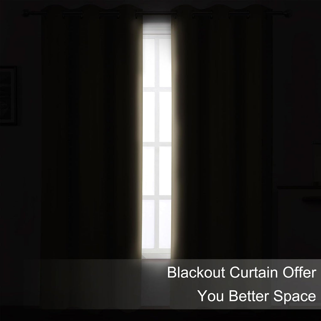 Lemomo Blackout Curtains 52 x 90 Inch Long Beige Curtains Set of 2 Panels Room Darkening Curtains for Bedroom and Living Room 90 Inch silver