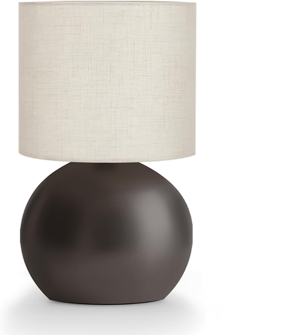 Modern Brown Small Table Lamp with Cotton Linen Shade, 6.3X6.3X10.4-inch LED Desk Light, One-Button Switch for Bedroom, Living Room…
