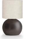 Modern Brown Small Table Lamp with Cotton Linen Shade, 6.3X6.3X10.4-inch LED Desk Light, One-Button Switch for Bedroom, Living Room…