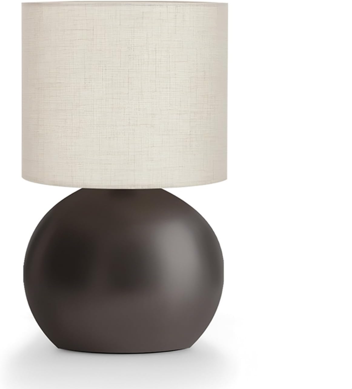 Modern Brown Small Table Lamp with Cotton Linen Shade, 6.3X6.3X10.4-inch LED Desk Light, One-Button Switch for Bedroom, Living Room…