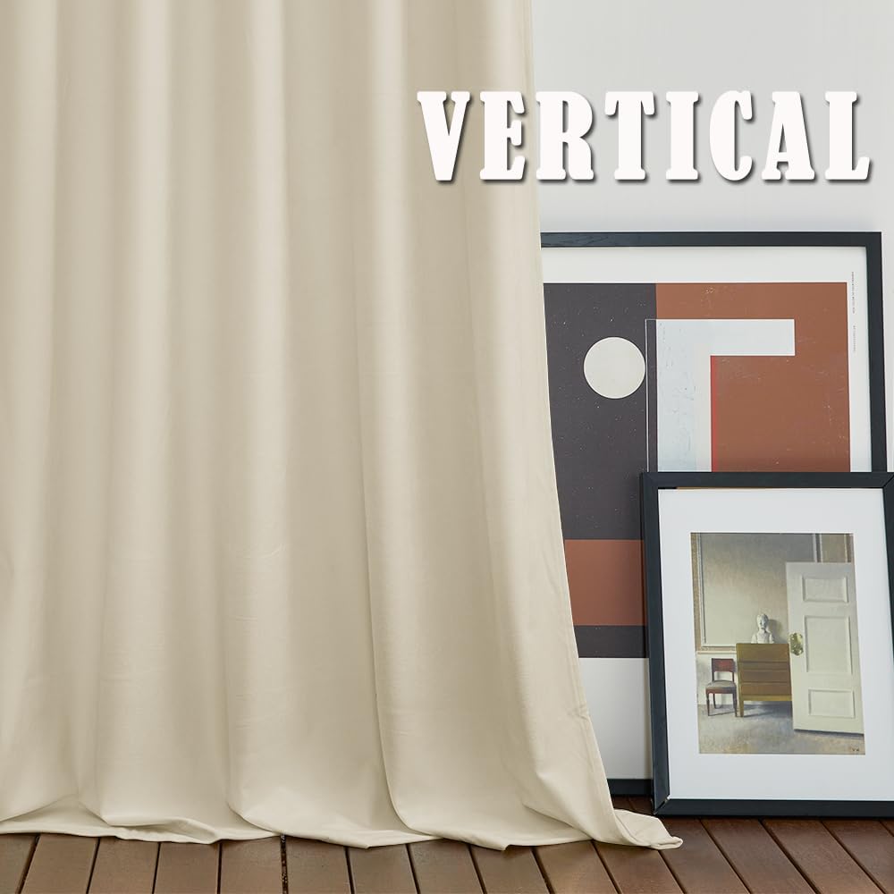 Rybhome RYB HOME Beige Velvet Curtains for Bedroom Living Room, Thermal Insulated Privacy UV Heat Blocking Luxurious Soft Rod Pocket Back T…