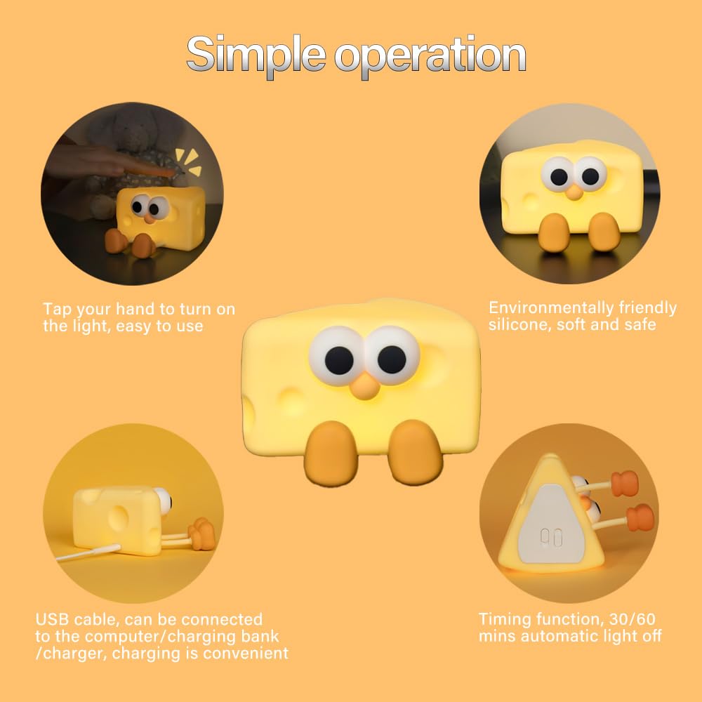 Led Cute Cheese Night Light, Dimmable Nursery Kawaii Lamps, Super Squishy Silicone USB Rechargeable Touch Control Night Lamp for Kids…