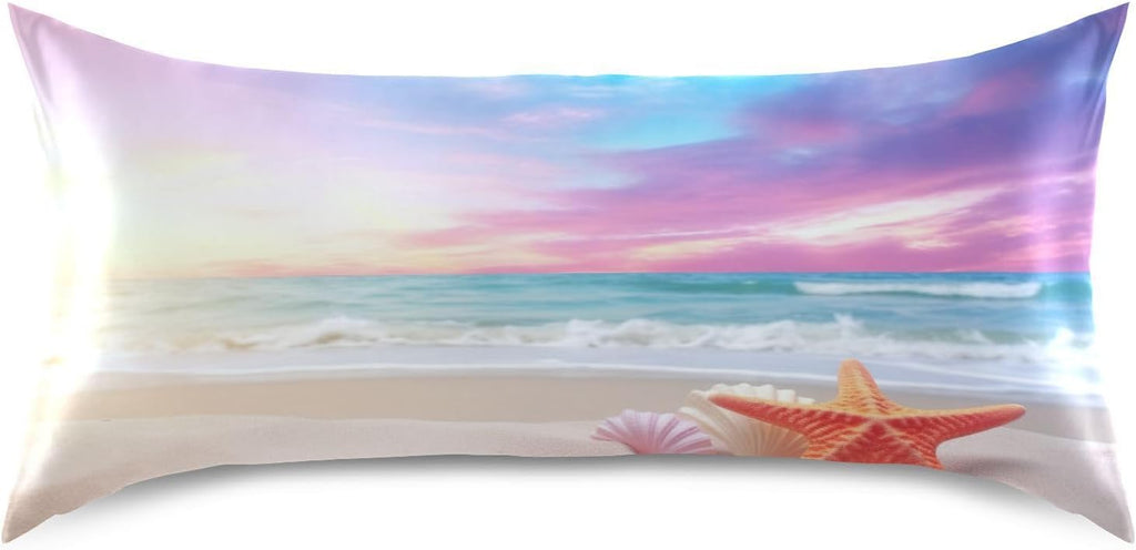 YETTASBIN Starfish Beach Satin Pillowcase, Soft Breathable Silk Pillow Case with Envelope Closure for Hair and Skin, Queen Size 30 x 20 Inch