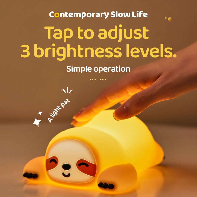 Atsuinightlight ATSUI Sloth Night Light, LED Squishy Novelty Animal Lamp, Food Grade Silicone, 3 Level Dimmable, Breastfeeding Nursery Nigh…