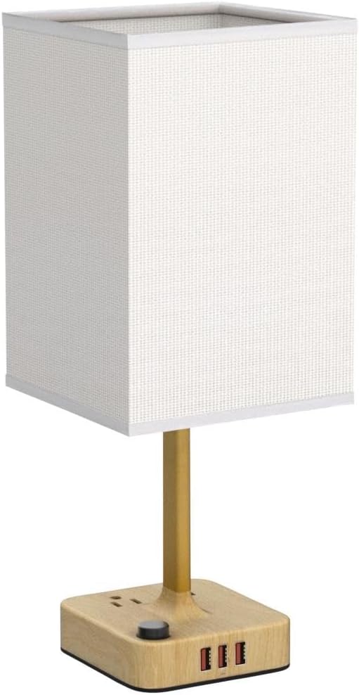 cozoo USB Bedside Table Desk Lamp with 2 USB Charging Ports and 2 AC Outlets, Dimmable Nightstand Lamp with Charger Base White Fabric…