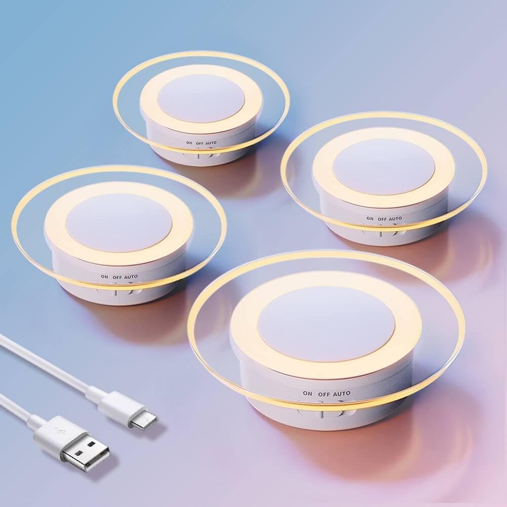 4 Pack Magnetic Motion Sensor Night Light with Stick-On Base, Cruise Rechargeable Battery Powered Cordless Glow Light, Ideal for Bedroom…