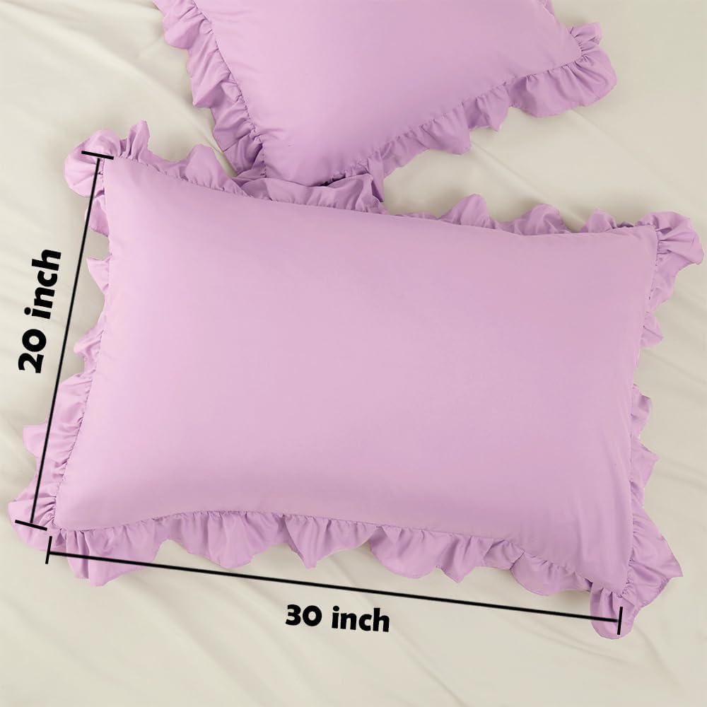 Sewdudely Queen Pillow Cases Set of 2, 20x30 Envelope Pillow Cases Purple Ruffle Pillowcases, Soft Breathable and Non Shrinking Micr…