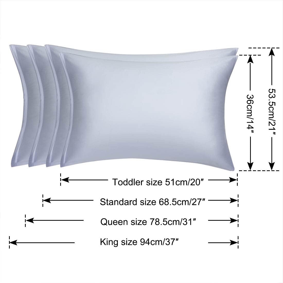 uxcell King Satin Pillowcase with Zipper, Super Soft and Luxury, Silky Pillow Cases Covers Set of 2, 21"x37", Silver