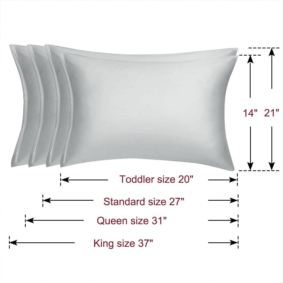 uxcell Standard Satin Pillowcase with Zipper, Super Soft and Luxury, Silky Pillow Cases Covers Set of 2, 21"x27", Silver
