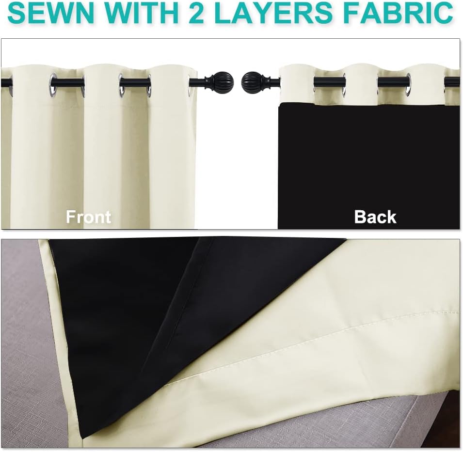 Nicetown 100% Blackout Blinds, Set of 2, 46" x 45", Beige, Laundry Room Decor Window Treatment Curtains for Large Patio Sliding Door, Therm…