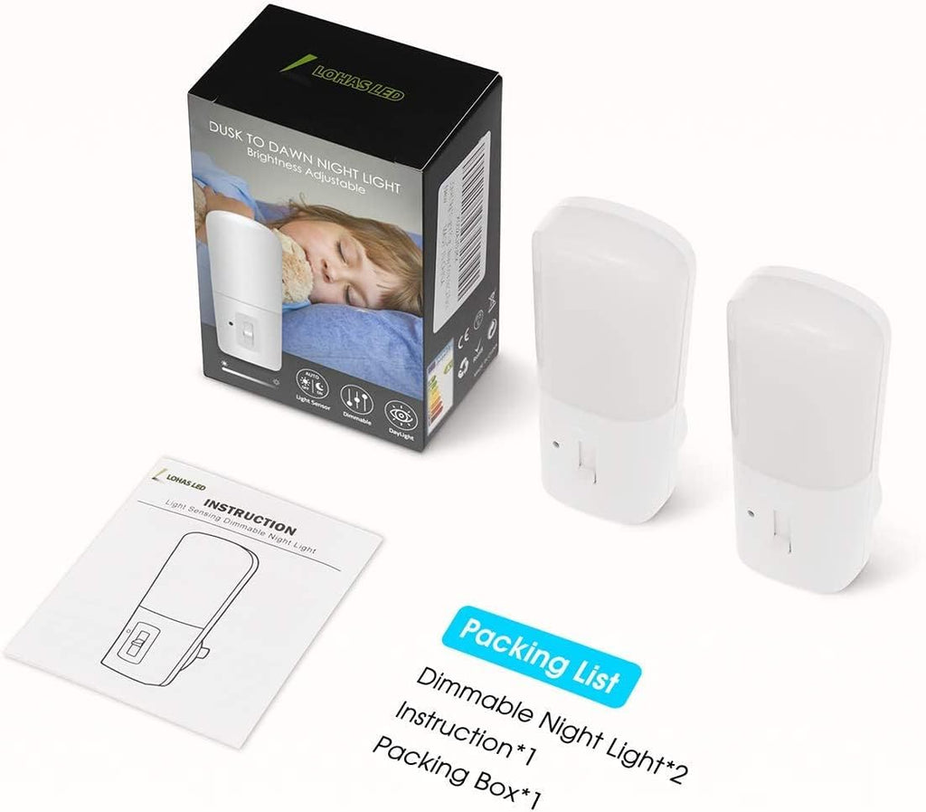 L LOHAS LED Dimmable Night Light[2 Pack], Plug in Night Lights with Dusk to Dawn Sensor, Daylight 5000k from 5-80 LM Brightness…