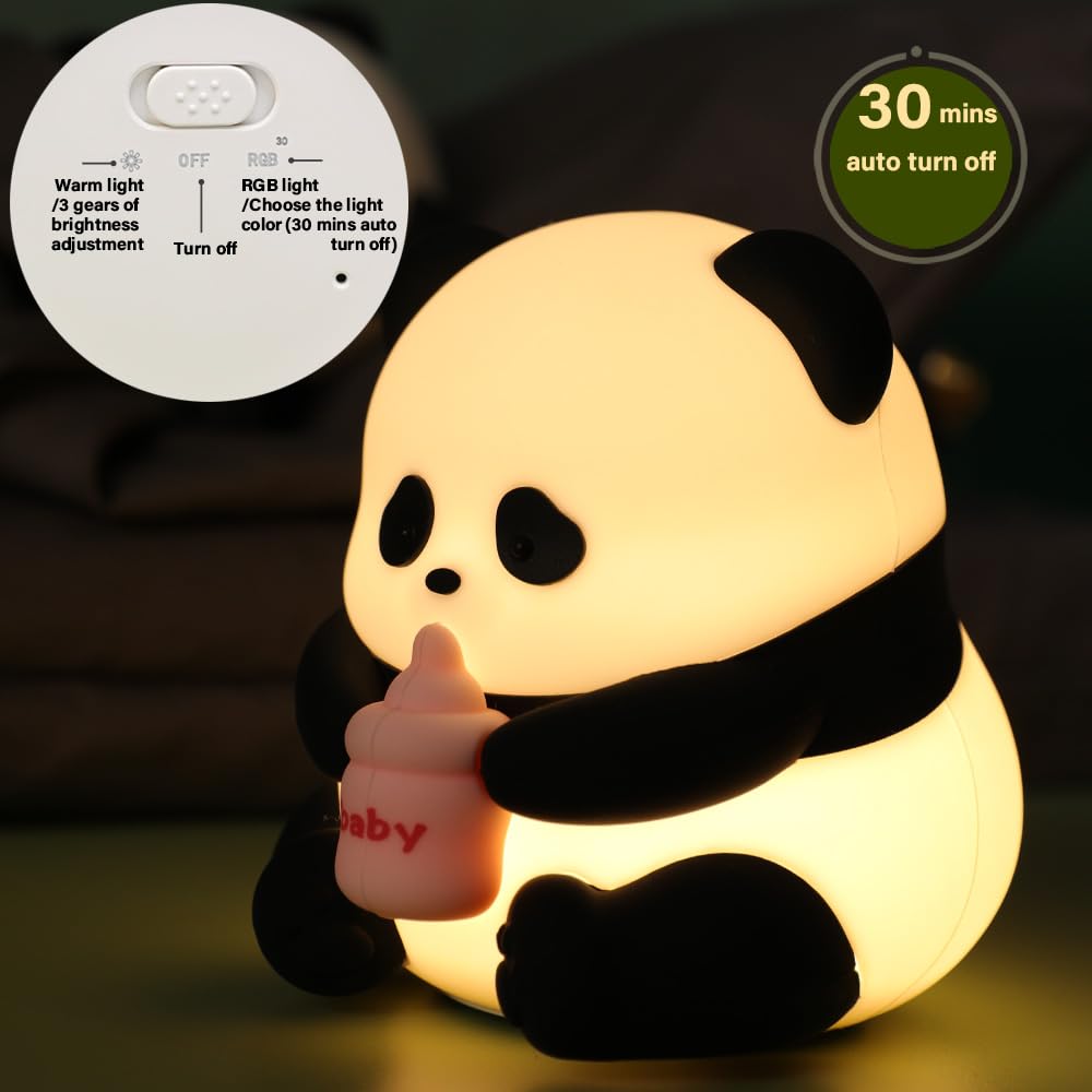Led Cute Panda Night Light with 7 Colors, Dimmable Timer Nursery Lamps, Rechargeable Touch Control Night Lamp for Kids Adults, Used for…