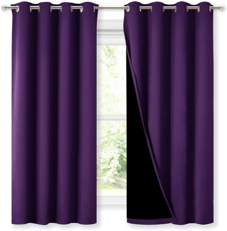 Nicetown 100% Blackout Curtain Panels, Thermal Insulated Black Liner Curtains for Kitchen, Noise Reducing and Cold Blocking Drapes for Wind…