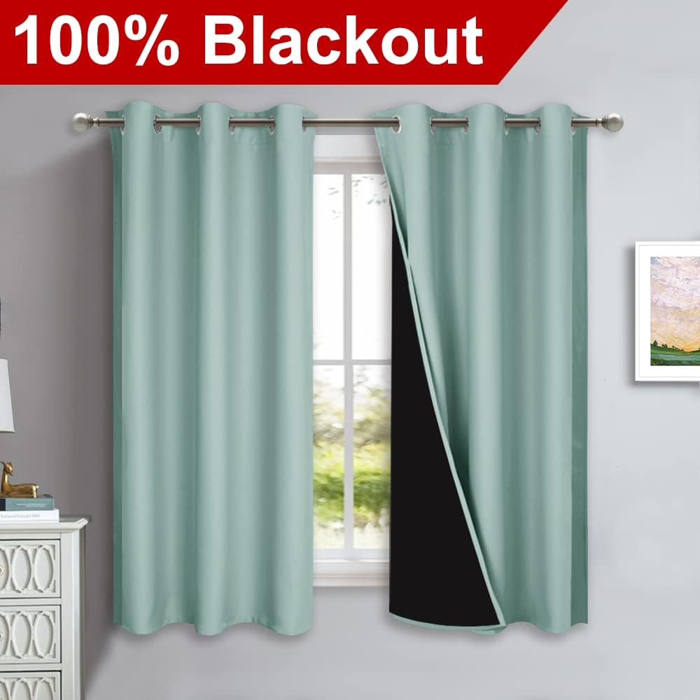 Nicetown Aqua Blue 100% Blackout Lined Curtains, 2 Thick Layers Completely Blackout Window Treatment Panels Thermal Insulated Drapes for Ki…