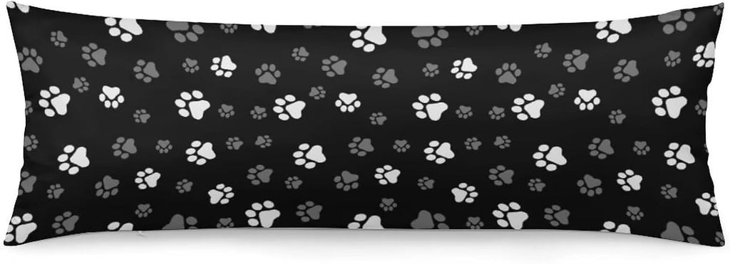 Body Pillow Cover Black White Grey Body Pillowcase Black White Grey Decorative Rectangle Long Pillow Cases Cute Animal Pet Footprint…