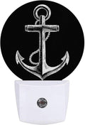 Nautical Anchor Black Night Light Plug Into Wall Auto Led Sleep Round Lamp for Living Room Hallway Stairs