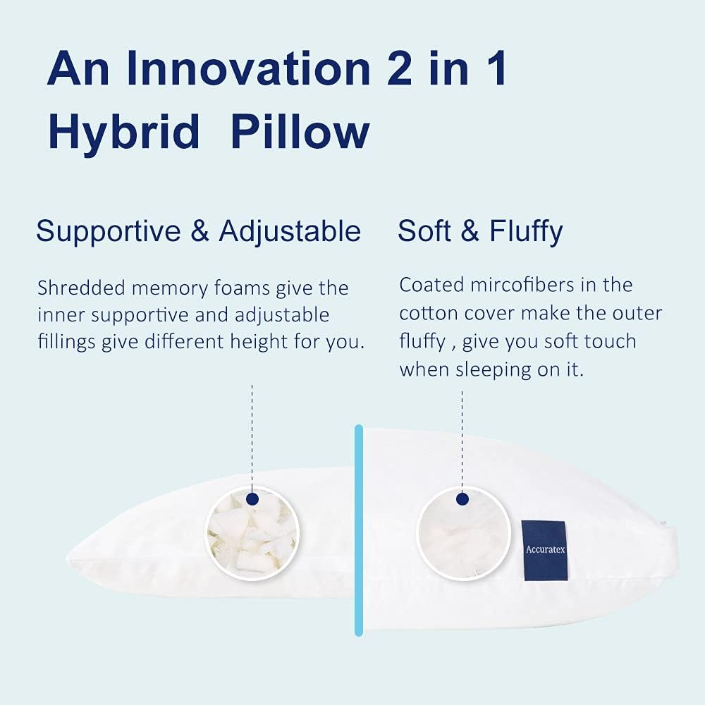 ACCURATEX Pillows King Size Set of 2, Hybrid Shredded Memory Foam Pillow[Adjustable Loft], Fluffy Down Alternative Fill Removable Cotton…