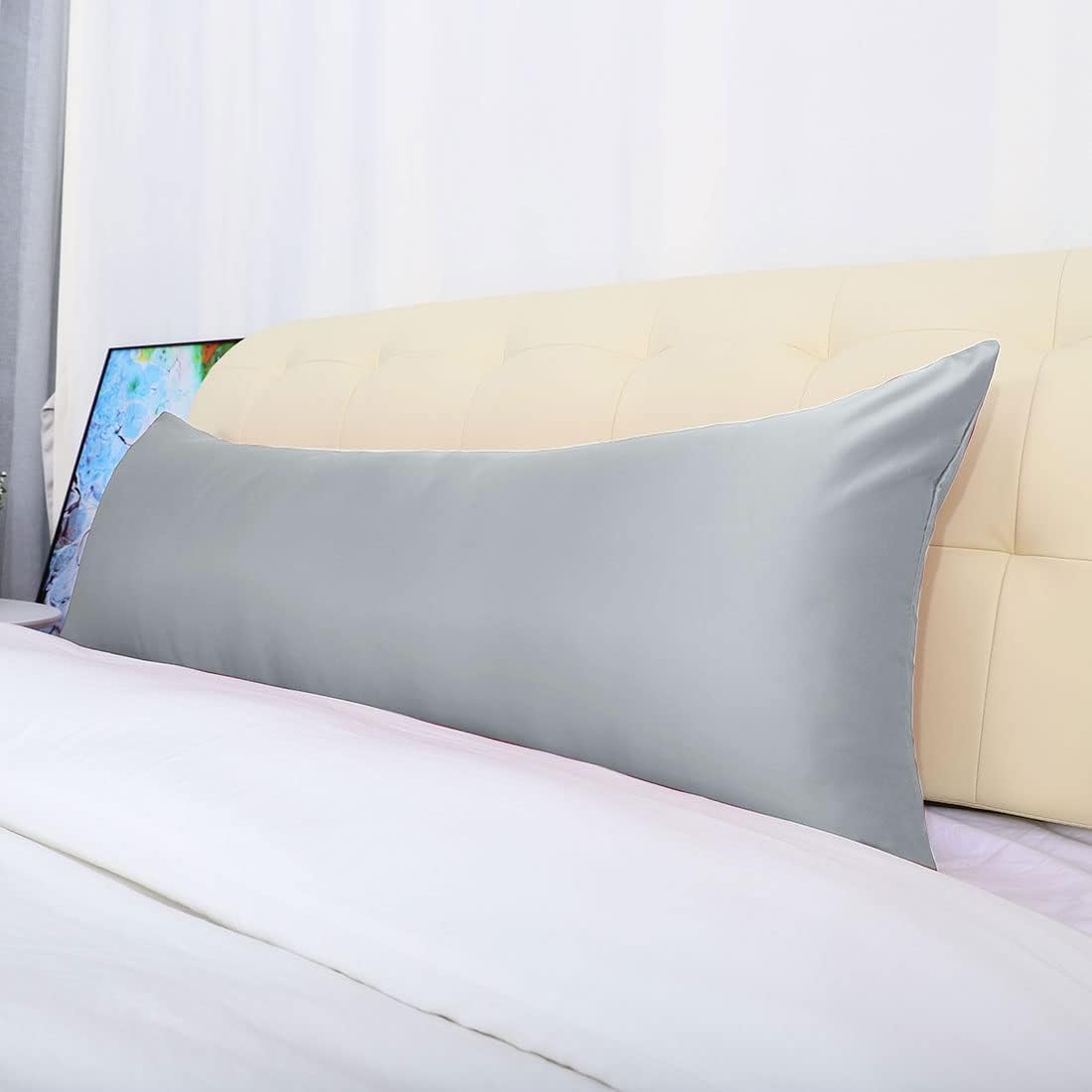 uxcell Body Pillow Cover, 20x72 Inch Silver Silky Satin Body Pillowcases for Hair and Skin, Soft Cooling Smooth Pillow Case with Envelope…