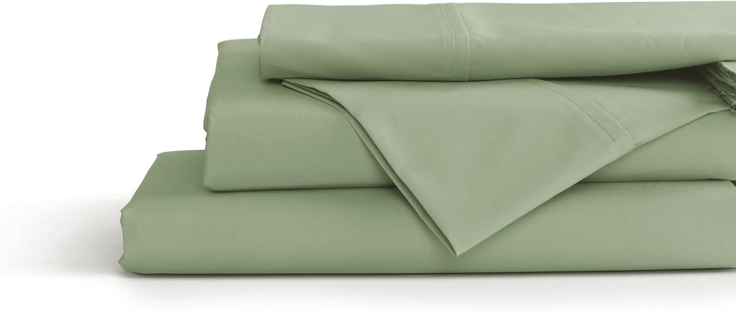 Linen Home 100% Cotton Percale Sheets Twin XL Size, Sage, Deep Pocket, 3 Pieces Set - 1 Flat, 1 Deep Pocket Fitted Sheet and 1…