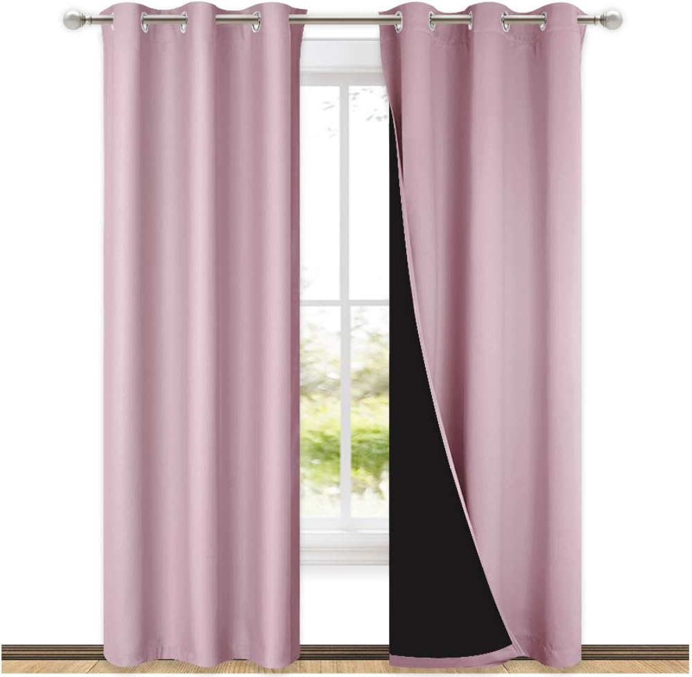 Nicetown 100% Blackout Window Curtain Panels, Heat and Cold Blocking Drapes with Black Liner for Nursery, 84-inch Drop Thermal Insulated Dr…