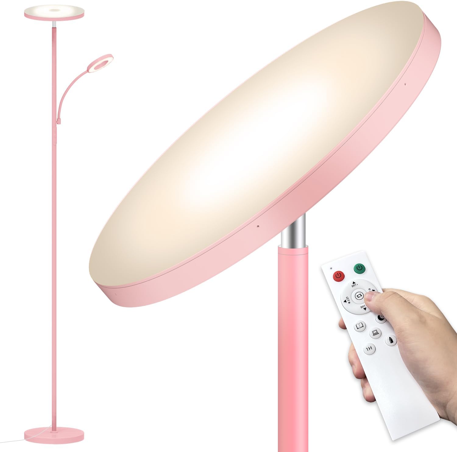 Marctronic Pink Floor Lamp, 42W 4000LM Super Bright LED Room Lamp with Adjustable Reading Light, Dimmable Modern Standing Lamp with Remote &…