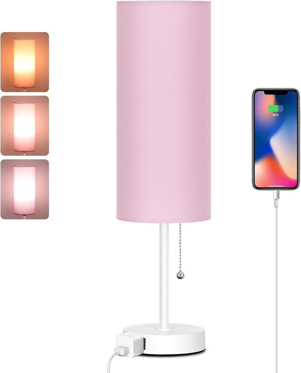 Dott Arts 18" Table Lamp for Bedroom, 3-Color Bedside Lamps with Pull Chain, Bedroom Table Lamps for Nightstand, AC Outlet Small Lamp for…