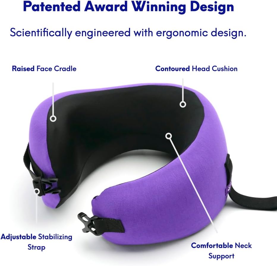 C CUSHION LAB Travel Pillow, Award-Winning Patented Ergonomic Design for Chin & Neck Support Memory Foam Neck Pillow, Compact Airplane…