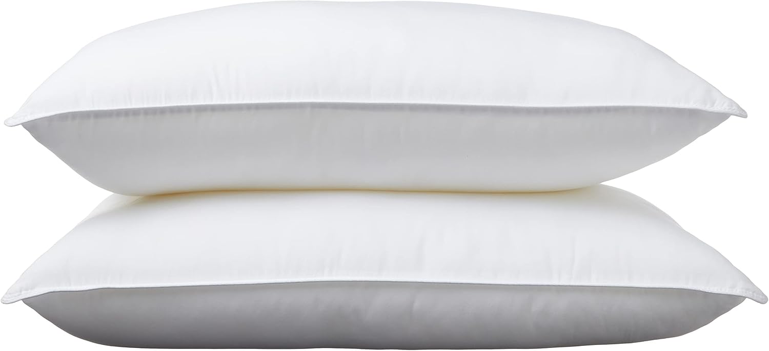 Amazon Basics Down Alternative Pillows for Stomach and Back Sleepers, Soft Density, Standard Size 26" x 20", White, 2-Pack