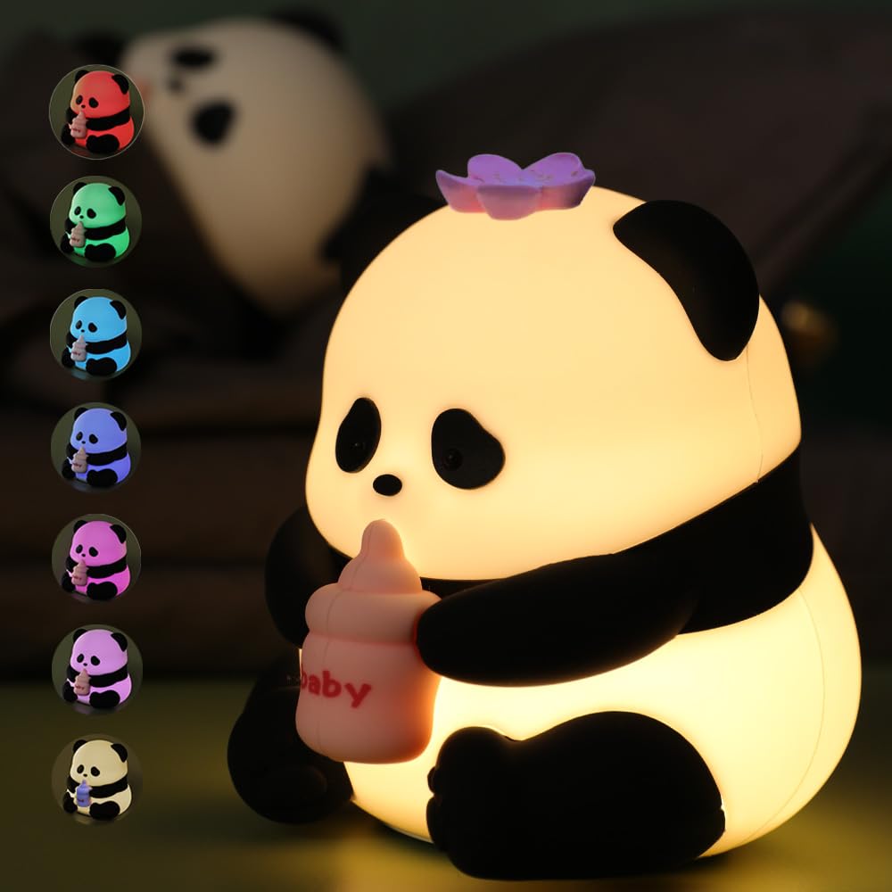 Led Cute Panda Night Light with 7 Colors, Dimmable Timer Nursery Lamps, Rechargeable Touch Control Night Lamp for Kids Adults, Used for…