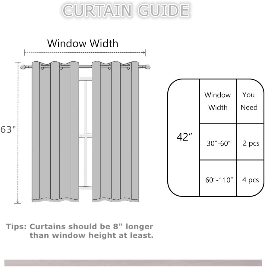 Lemomo Beige Thermal Blackout Curtains/42 x 63 Inch/Set of 2 Panels Room Darkening Curtains for Bedroom 63 Inch silver