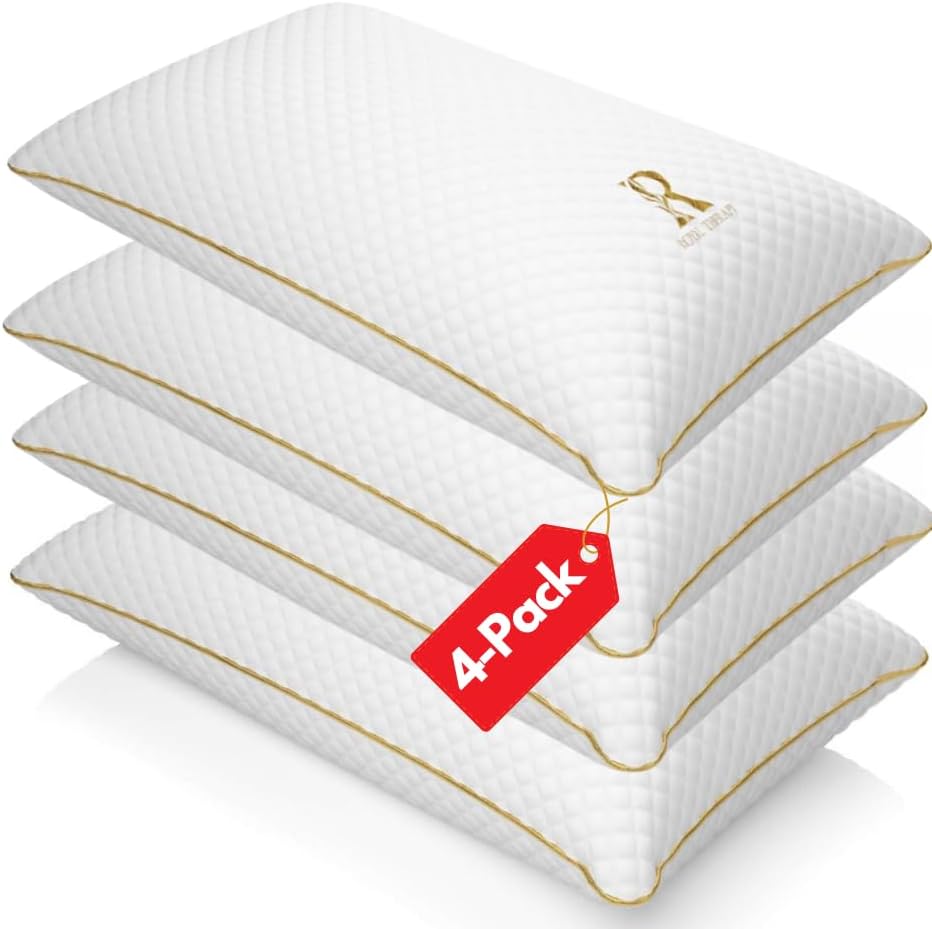 Royaltherapy Royal relaxation 4-Pack Queen Memory Foam Pillow, Adjustable Shredded Bed Pillow for Neck & Shoulder, Breathable Support…
