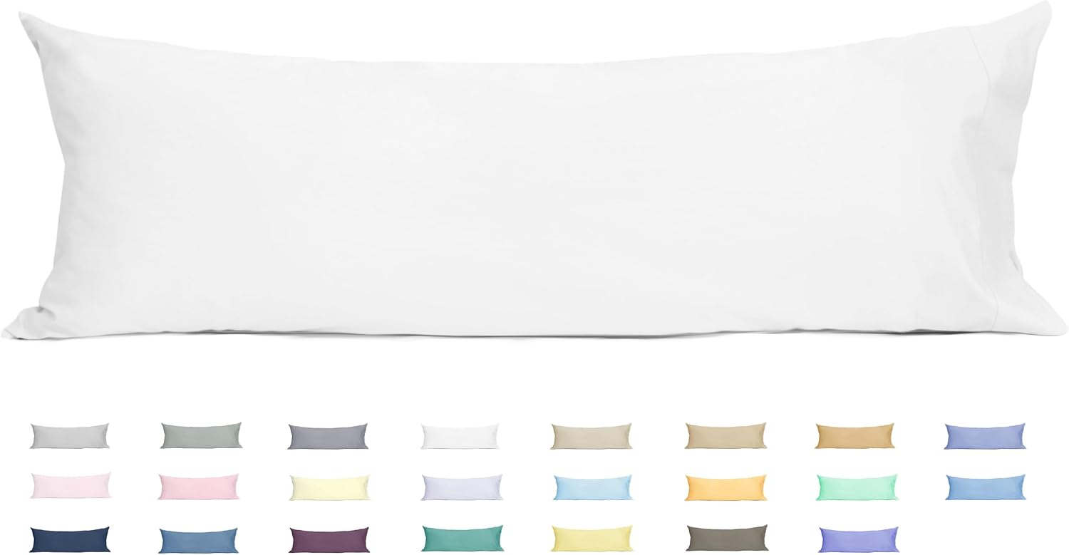 Sunflower Body Pillowcase 100% Cotton Long Pillow Cover/Case Envelope Closure 1 Pack, 20×54 inches White, Soft and Breathable