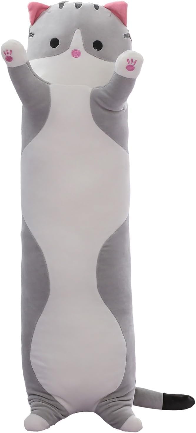 Shinuoer Cute Cat Plush Long Body Pillow – Soft Cartoon Stuffed Animal Doll, Kawaii Cat Plushie Toy Pillow Gifts for Kids, Girls & Girlfrie…