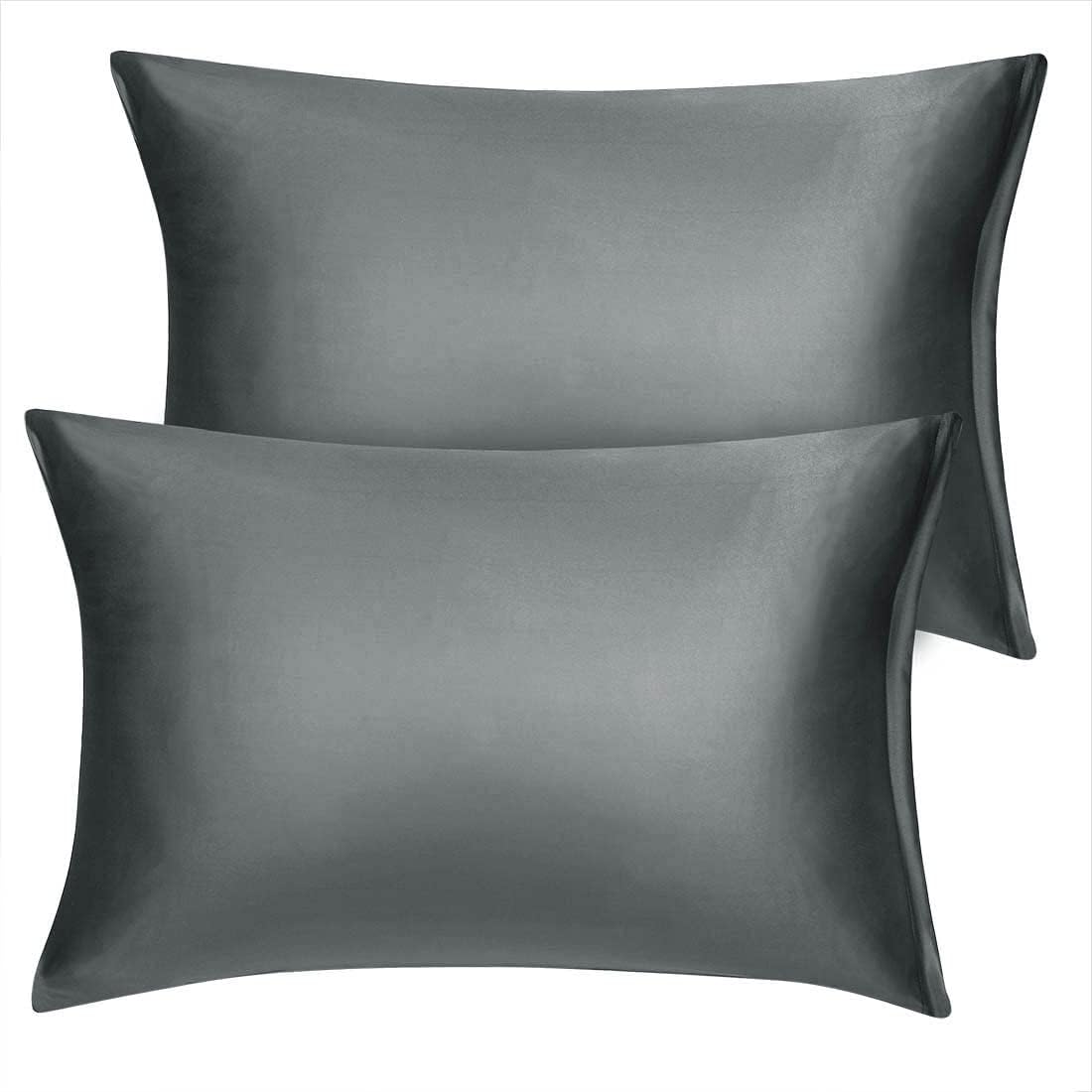 uxcell Queen Satin Pillowcase with Zipper, Super Soft and Luxury, Silky Pillow Cases Covers Set of 2, 20"x30", Grey