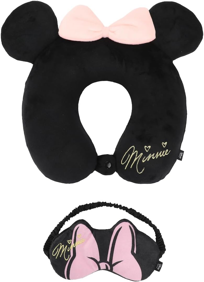 Bioworld Disney Minnie Mouse-Inspired 3-Piece Neck Pillow Eye Mask Set pink