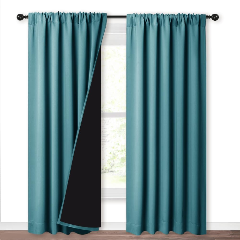 Nicetown 100% Blackout Curtains for Living Room, Privacy Protection & Noise Reducing Drapes, Black Lined Window Treatment Panels for Patio…