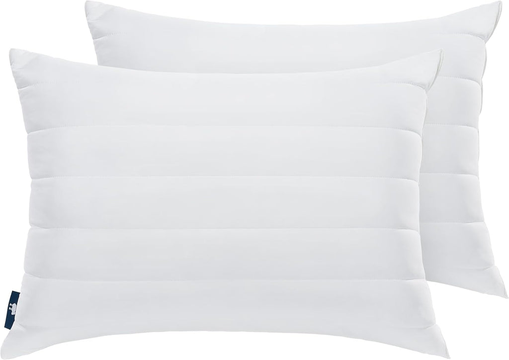Serta Down Illusion Cooling Quilted Hypoallergenic Soft/Medium Bed Pillows for Side, Stomach or Back Sleepers (2 Pack), King, White 2 Pack…