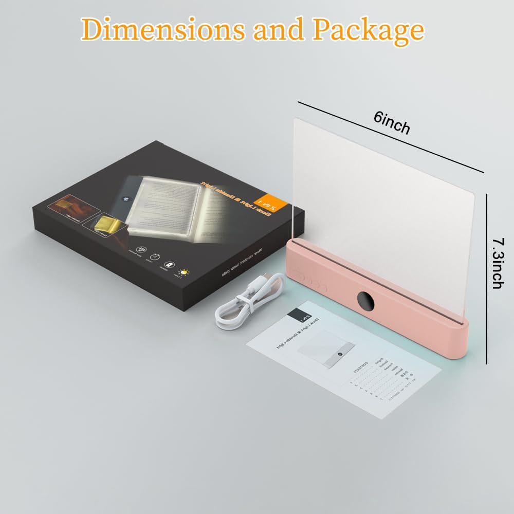 Book Light, Rechargeable Clear LED Flat Book Lights for Reading in Bed at Night with 3 Colors & Timer, Dimmable Panel Plate Book Lamp…