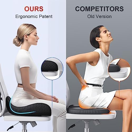 Benazcap Seat Cushion Office Chair Cushions Butt Pillow for Car Long Sitting, Memory Foam Chair Pad for Back, Coccyx, Tailbone for Gaming C…
