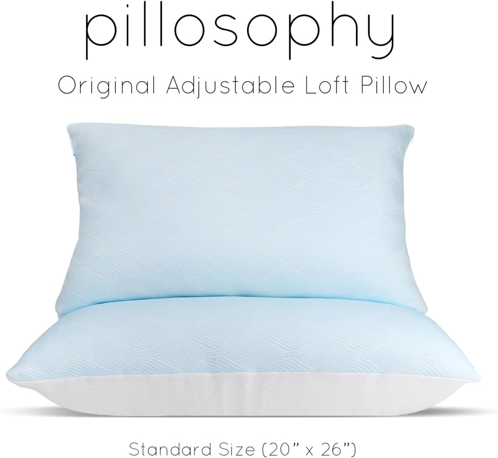 pillosophythetheoryofsleep pillosophy Original Adjustable Loft Pillow • Gel-Infused Shredded Memory Foam Fill • Dual-Sided Washable Cooling…