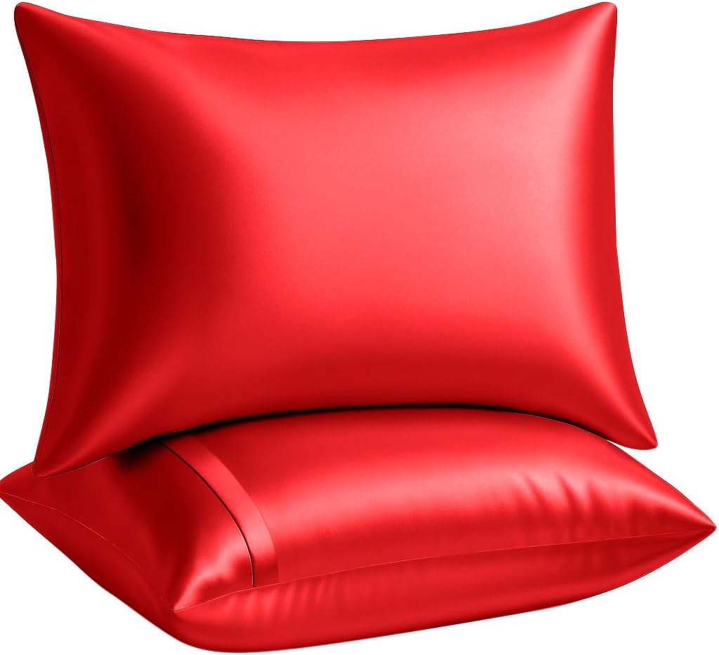 Blissford Satin Pillowcase with Zipper, for Hair and fabric comfort, Feels Soft and Cool Like a Silk Pillowcase, Red Satin Pillow Cases…