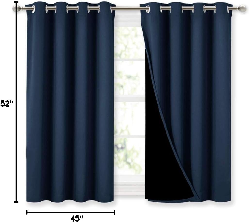 Nicetown 100% Blackout Curtains with Black Liners, Thermal Insulated 2-Layer Lined Drapes, Energy Efficiency Small Window Draperies for Din…