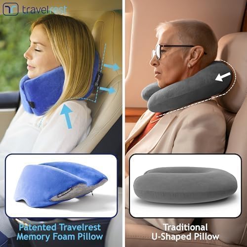 TRAVELREST Sleep Neck Pillow Travel - Travel Essentials, Memory Foam, Neck Support Pillow for Long Flight, Plane Sleeping Accessories…