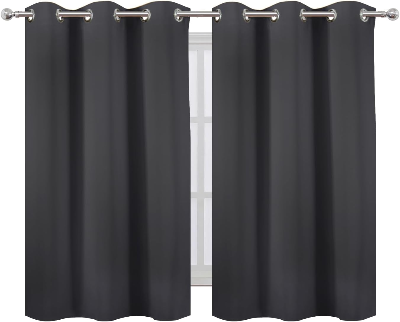 Lemomo Dark Grey Blackout Curtains/38 x 54 Inch/Set of Two Panels Grommet Living Room Curtains 54 Inch Grey